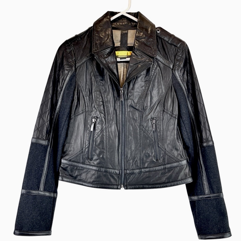VTG Genuine Leather and Wool Jacket Ashley B Bernardo from Nordstrom Black Y2K S